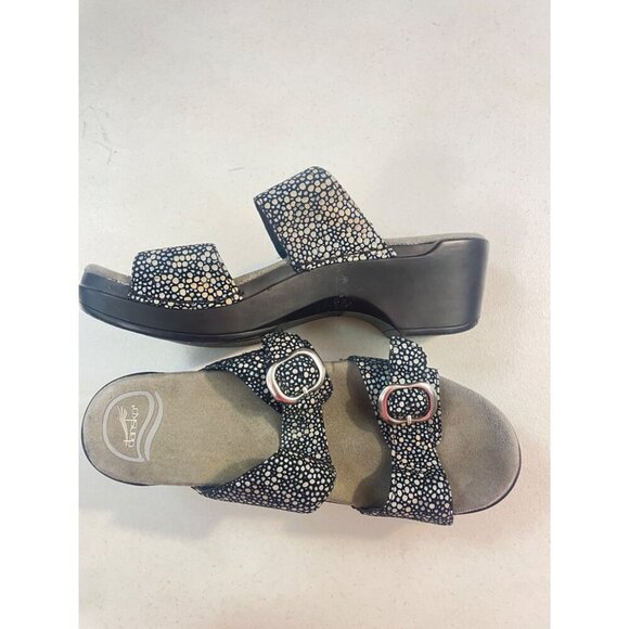 Dansko Sophie Metallic Black Polka Dot Buckle Sandals Size 39 US 8.5 9 - Picture 3 of 5